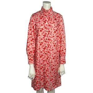 Vintage 60s Mod Novelty Print Shift Dress Pink Red Paper Doll MEDIUM